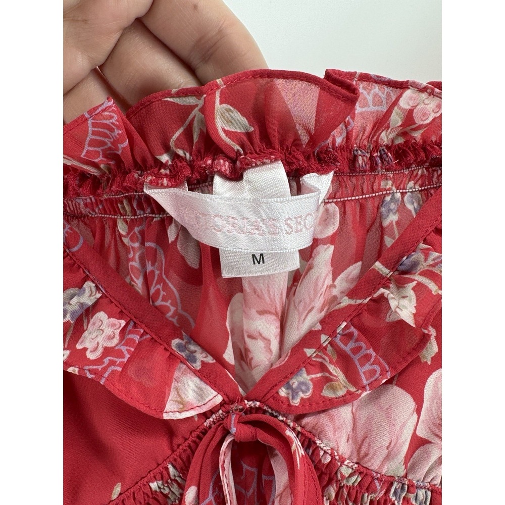 Y2K Victoria's Secret Sheer Raspberry Pink Floral Baby Doll Camo w/ Ruffled Trim - Picture 4 of 8